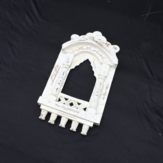 Traditional Wooden White Jharokha With the Tinch of Yellow - 16"