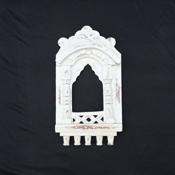 Traditional Wooden White Jharokha With the Tinch of Pink - 16"