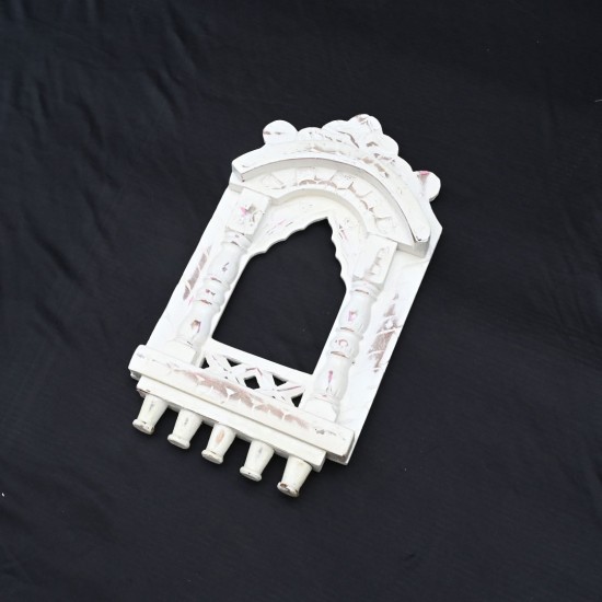 Traditional Wooden White Jharokha With the Tinch of Pink - 16"