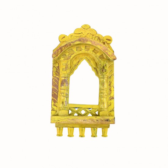 Traditional Wooden Jharokha In Bright Yellow - 16"