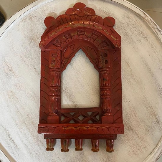 Traditional Wooden Jharokha In Bright Red - 16"