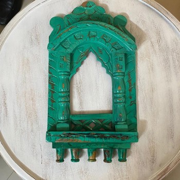 Traditional Wooden Jharokha In Bright Green - 16"