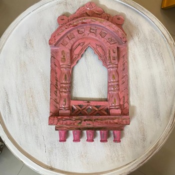 Traditional Wooden Jharokha In Bright Pink - 16"