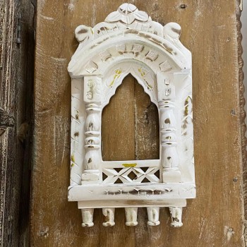 Traditional Wooden White Jharokha With the Tinch of Yellow - 16"