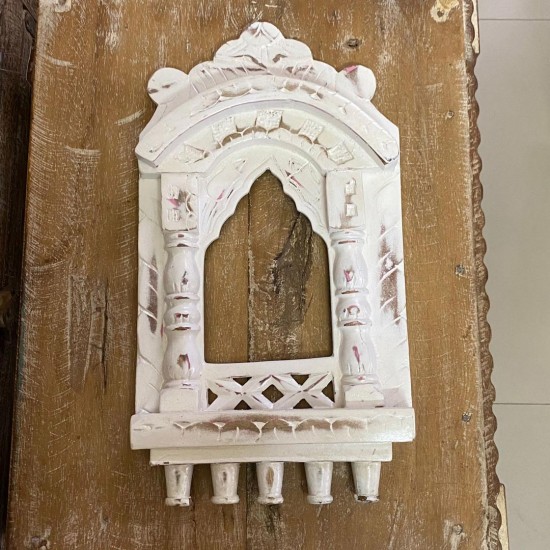 Traditional Wooden White Jharokha With the Tinch of Pink - 16"