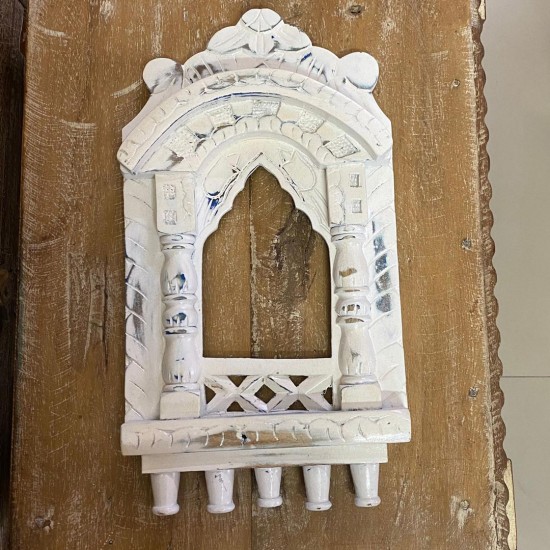 Traditional Wooden White Jharokha With the Tinch of Blue - 16"