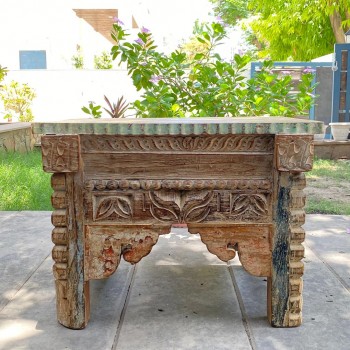 Vintage Wooden Bed Side Table With Floral Carving