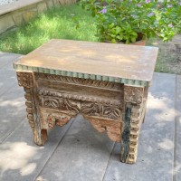 Vintage Wooden Bed Side Table With Floral Carving