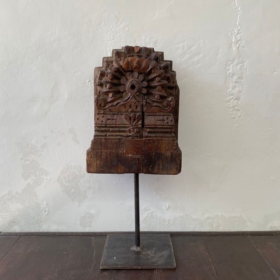 Antique Wooden Block on Iron Stand With Hand Carving