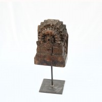 Antique Wooden Block on Iron Stand With Hand Carving