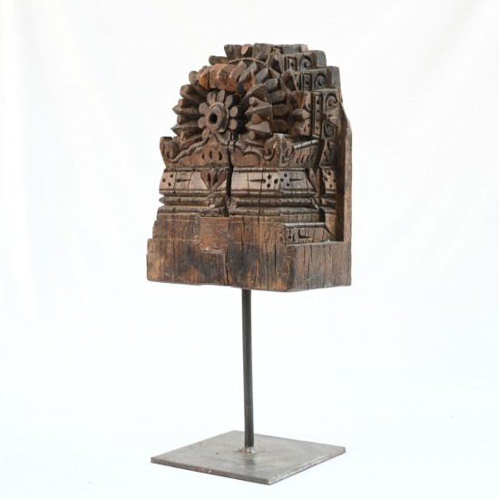 Antique Wooden Block on Iron Stand With Hand Carving