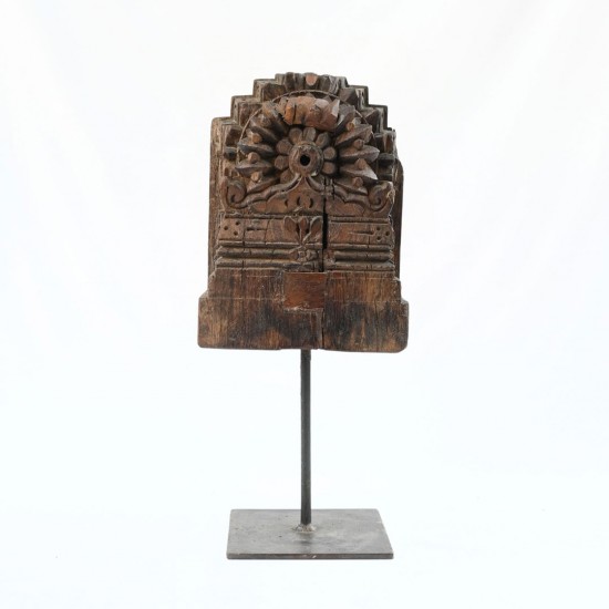 Antique Wooden Block on Iron Stand With Hand Carving