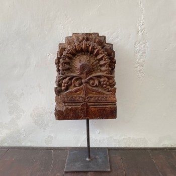 Vintage Wooden Block on Iron Stand With Hand Carving