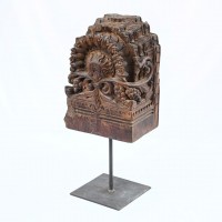 Vintage Wooden Block on Iron Stand With Hand Carving