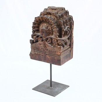 Vintage Wooden Block on Iron Stand With Hand Carving