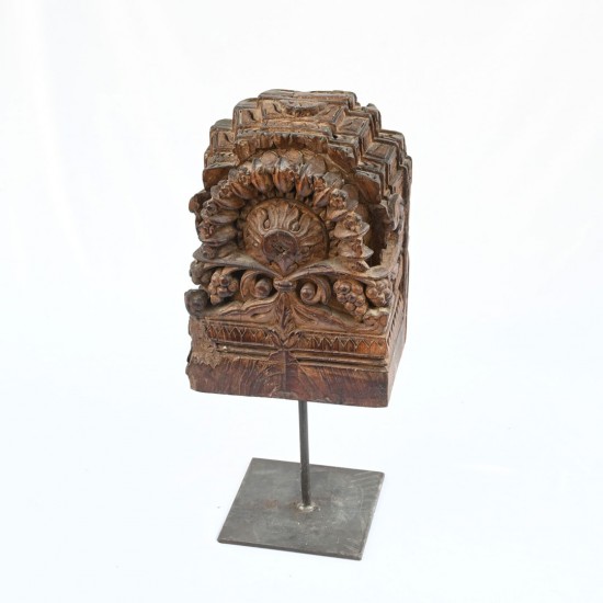 Vintage Wooden Block on Iron Stand With Hand Carving