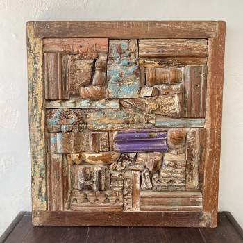 Wooden Antique Reclaimed Mosaic Panel