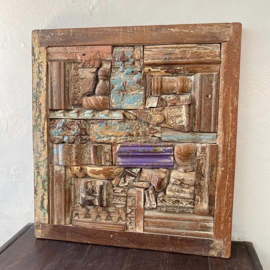 Wooden Antique Reclaimed Mosaic Panel