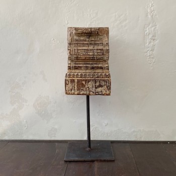 White Vintage Hand Carved Wooden Block on Iron Stand