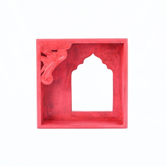 Traditional Carved Wooden Box Mirror Frame in Distressed Red