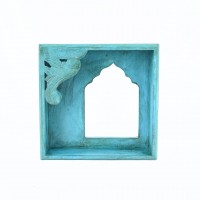 Traditional Carved Wooden Box Mirror Frame in Distressed Blue