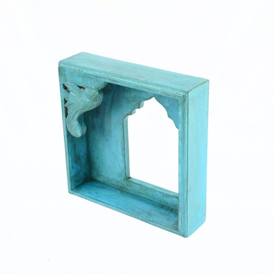 Traditional Carved Wooden Box Mirror Frame in Distressed Blue