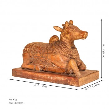 Nandi Bel Wooden Carved Sculpture For Home Decor