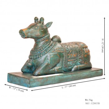 Nandi Bel Wooden Carved Sculpture For Home Decor - Blue