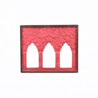 Hand Carved three window wooden frame in red