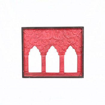 Hand Carved three window wooden frame in red