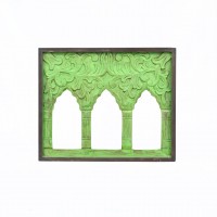 Hand Carved three window wooden frame in green