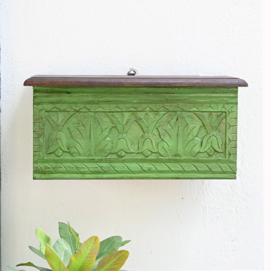 Wooden Carved Wall shelf in Solid Green 