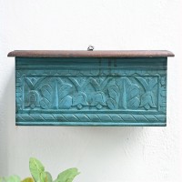 Wooden Carved Wall shelf in Solid Blue