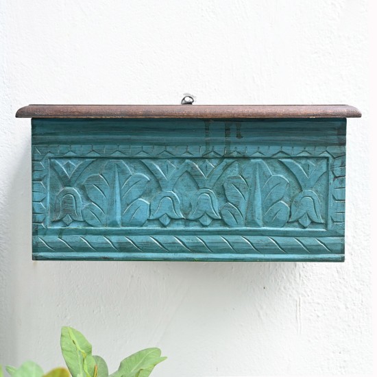 Wooden Carved Wall shelf in Solid Blue