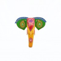 Hand Painted Wooden Elephant Face in Green/Yellow