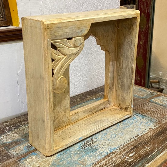 Traditional Carved Wooden Box Mirror Frame in Distressed White