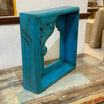Traditional Carved Wooden Box Mirror Frame in Distressed Blue