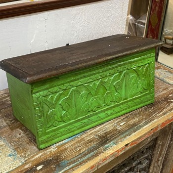 Wooden Carved Wall shelf in Solid Green 