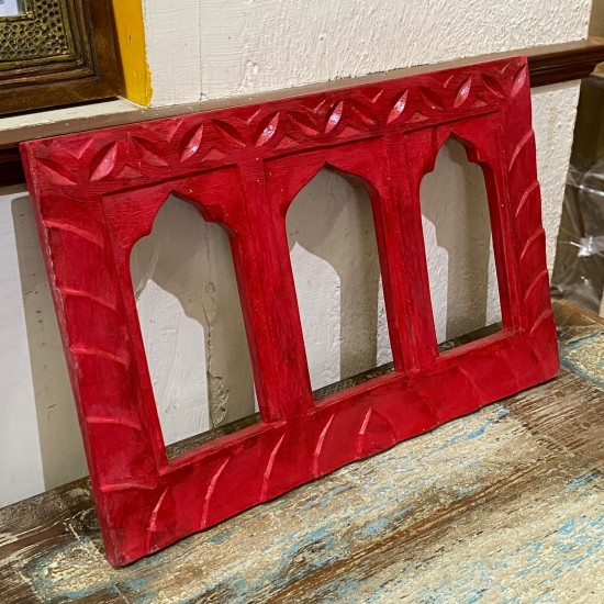 Elegant Wooden Window Wall Frame In Red