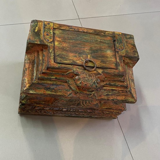 Distressed Vintage Wooden Carved Treasure Box