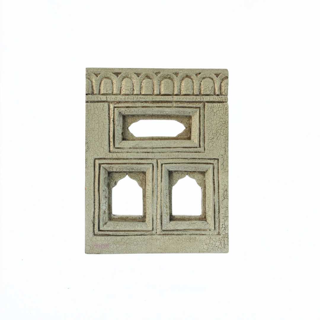 Timeless Jharokha Frame with Two Windows - Grey