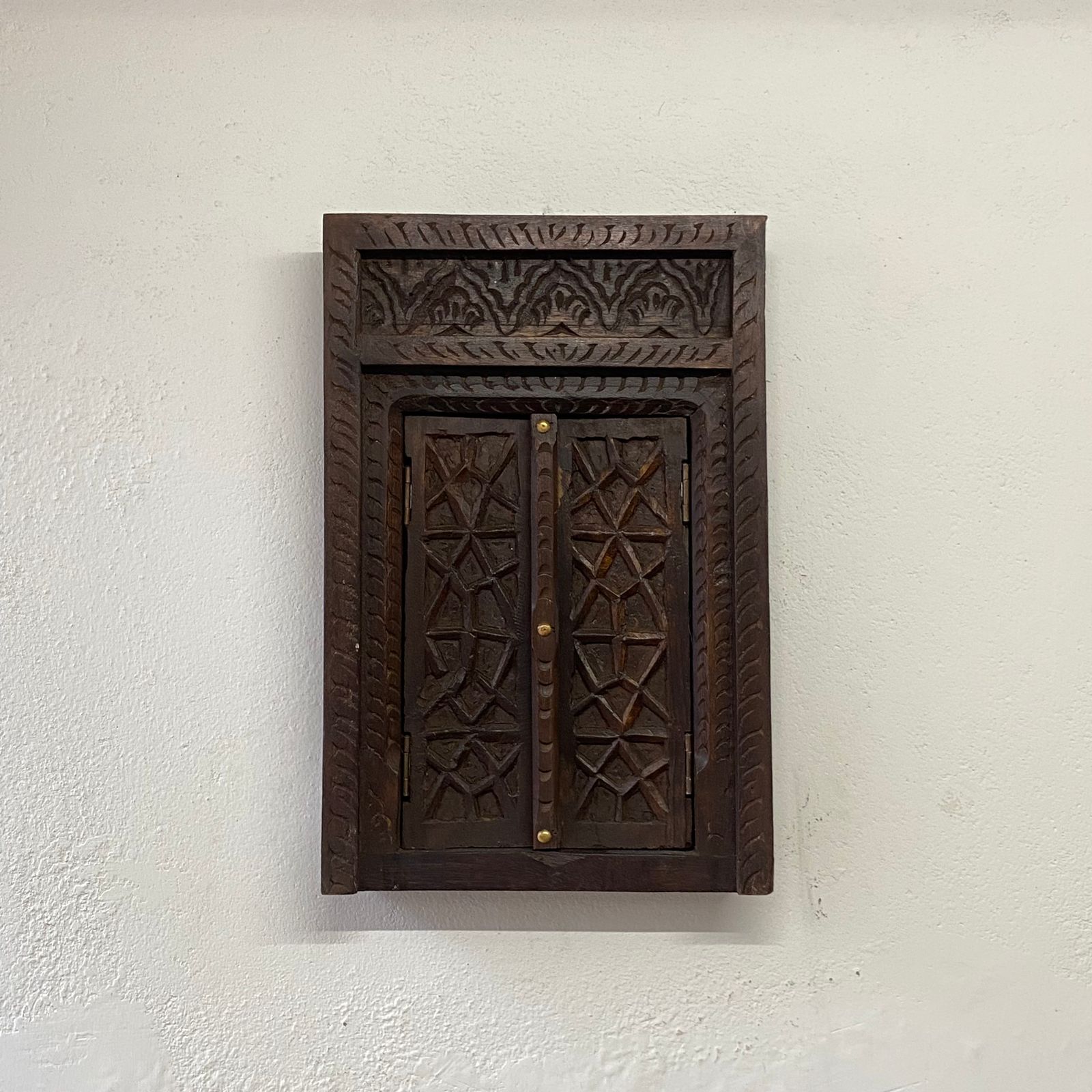 Vintage Hand carved Wooden Jharokha with Window