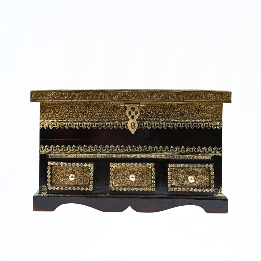 Traditional wooden pitara with fine brass  hand work