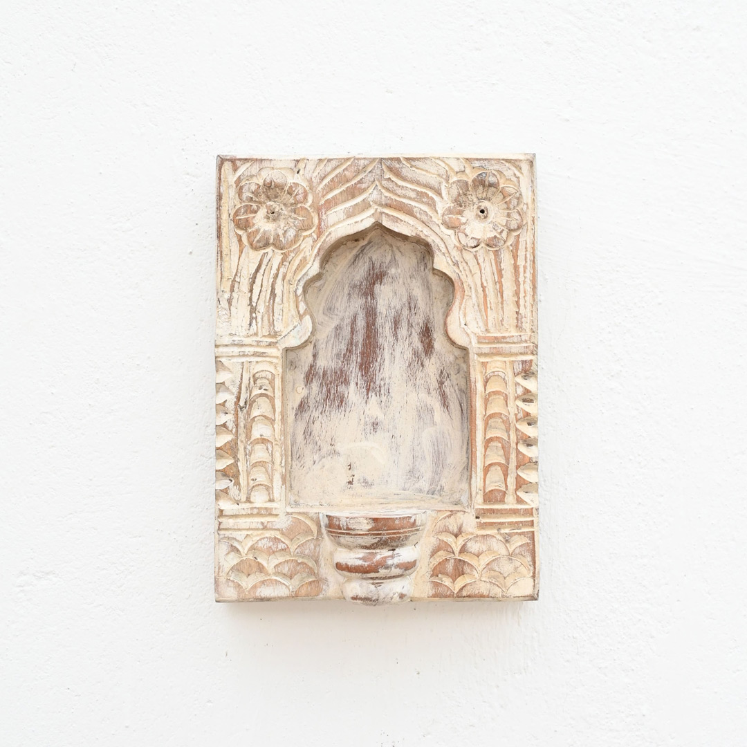 White Wooden Wall Jharokha Frame with Candle Holder