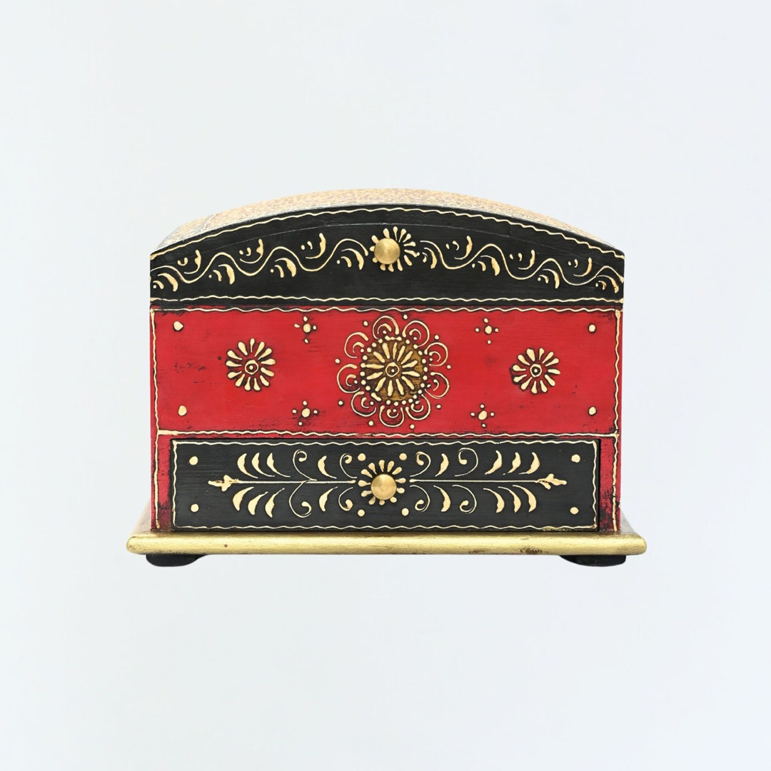 Hand painted jewellery box in Red and Black 