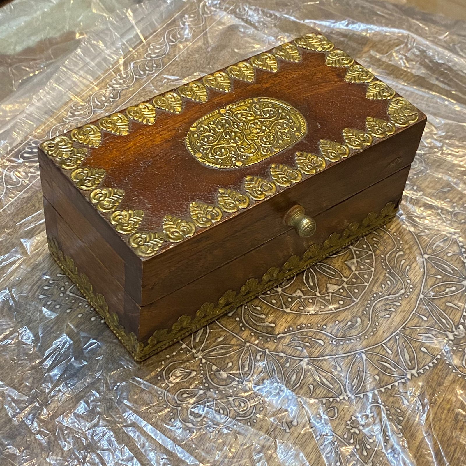 Elegant Wooden Trinket Box with Brass Work 