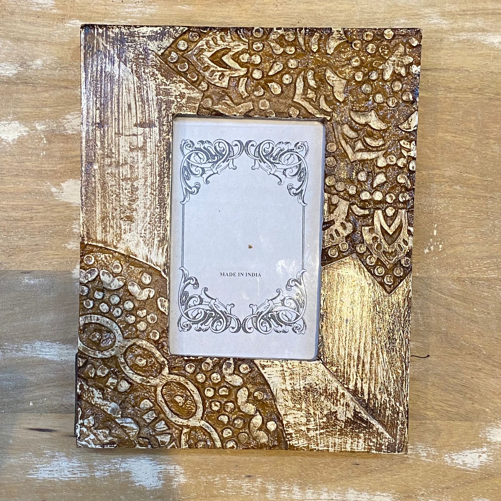 Off White Distressed Hand Carved Wooden Photo Frames