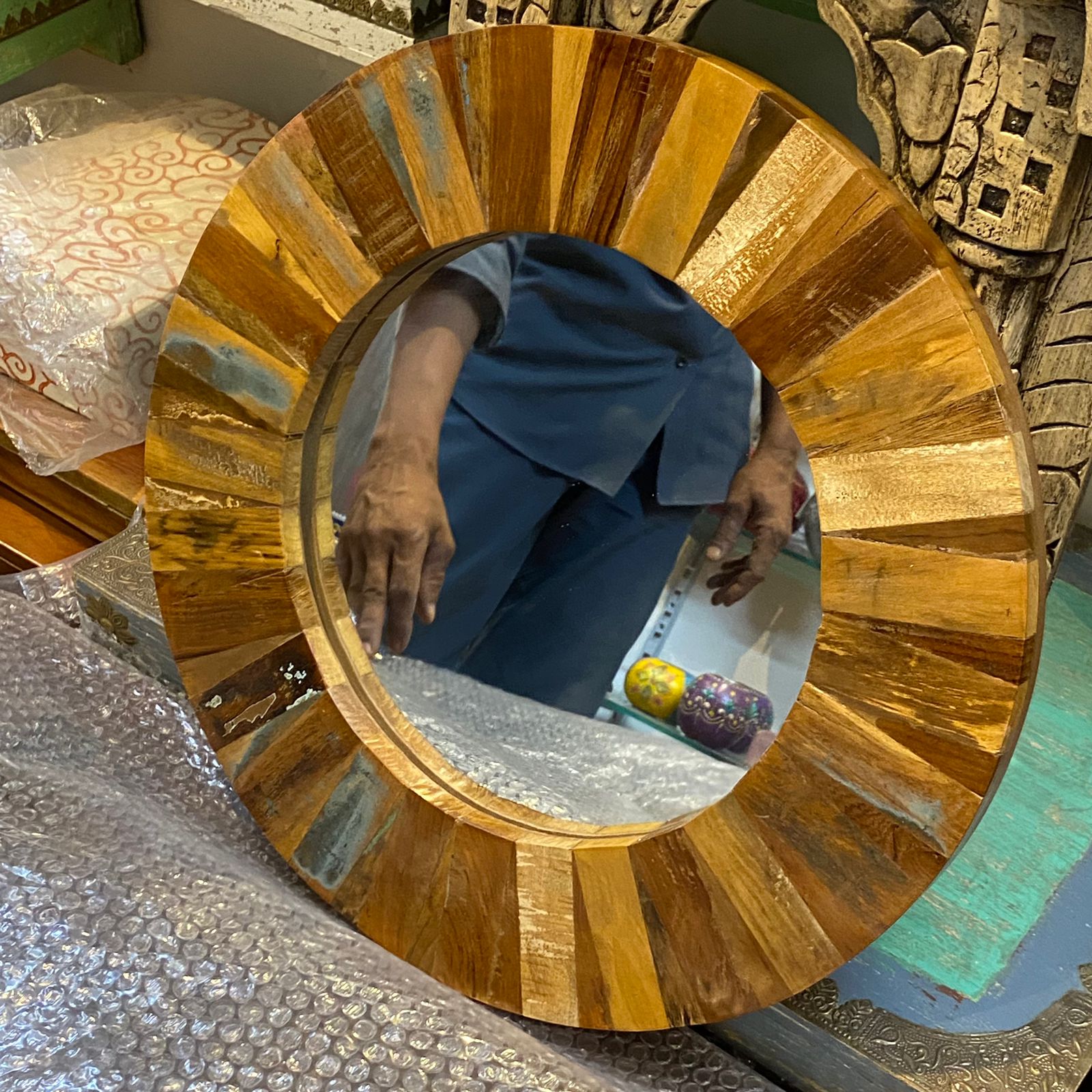 Reclaimed Round Wooden Mirror Frame 