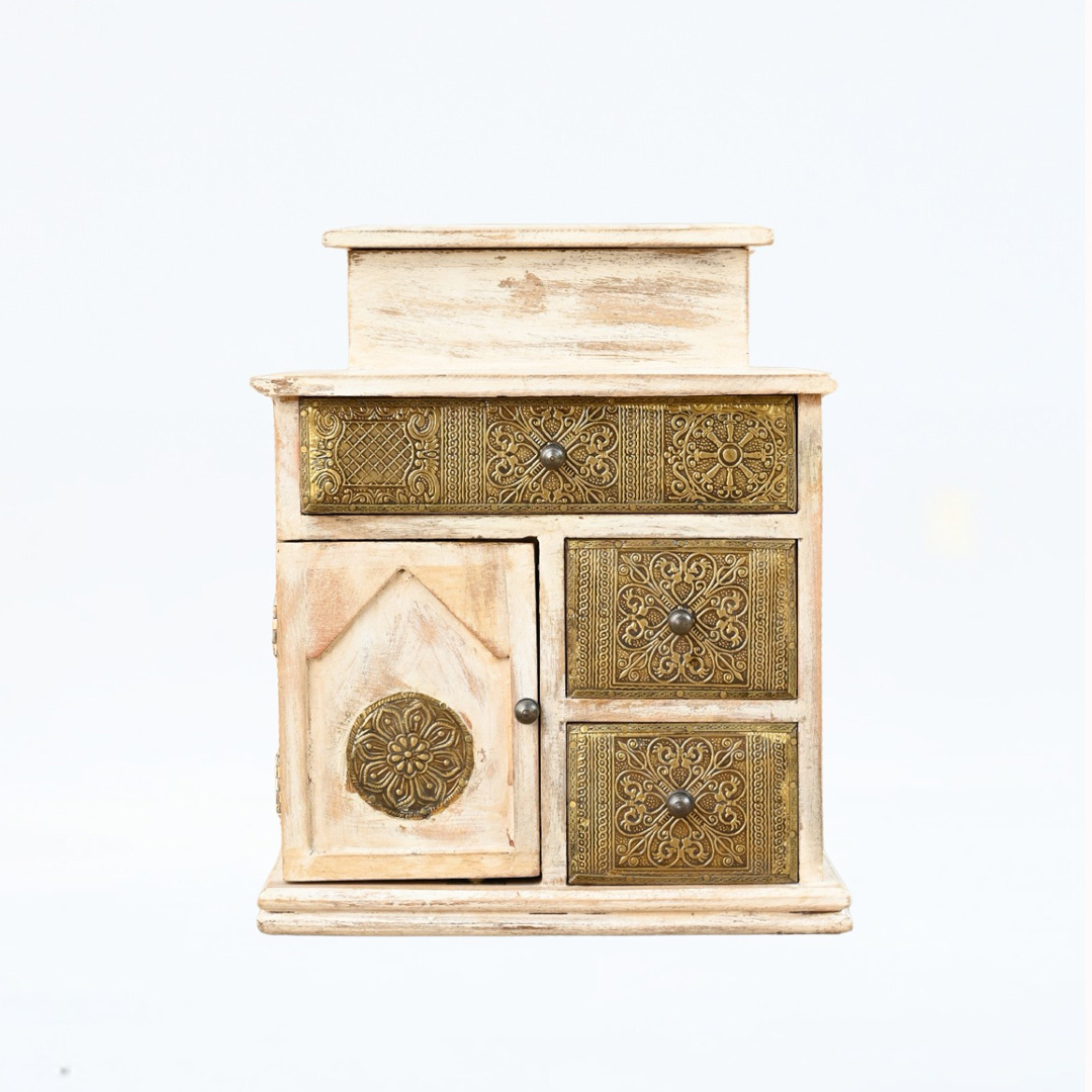 White Wooden Chest of Drawers with Hand Brass work