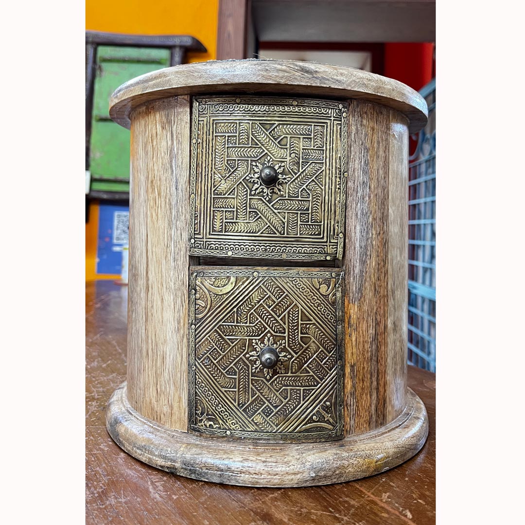 Round Shaped Wooden Chest of Drawers with Brass Work